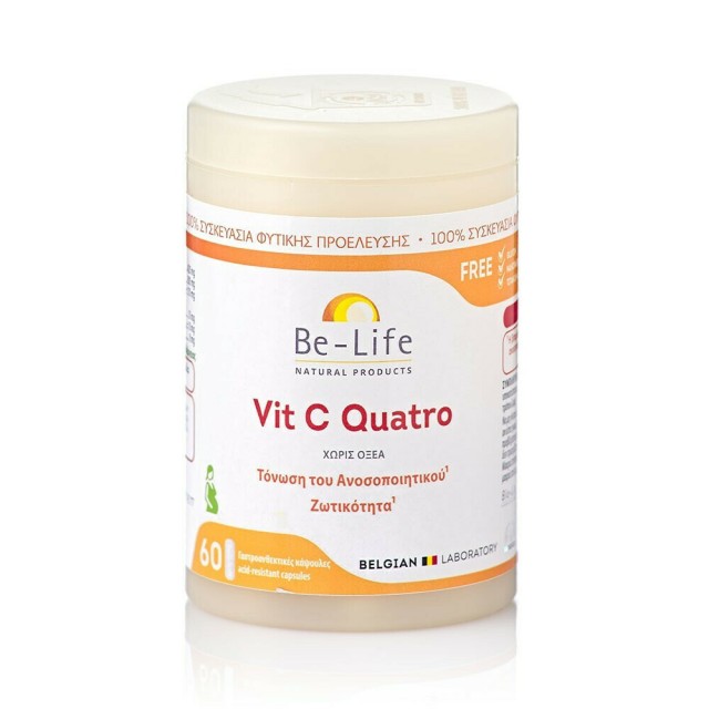 Be Life Vitamin C Quatro Συμπλήρωμα Διατροφής για Τόνωση του Ανοσοποιητικού - Ζωτικότητα 60 Γαστροανθεκτικές Κάψουλες
