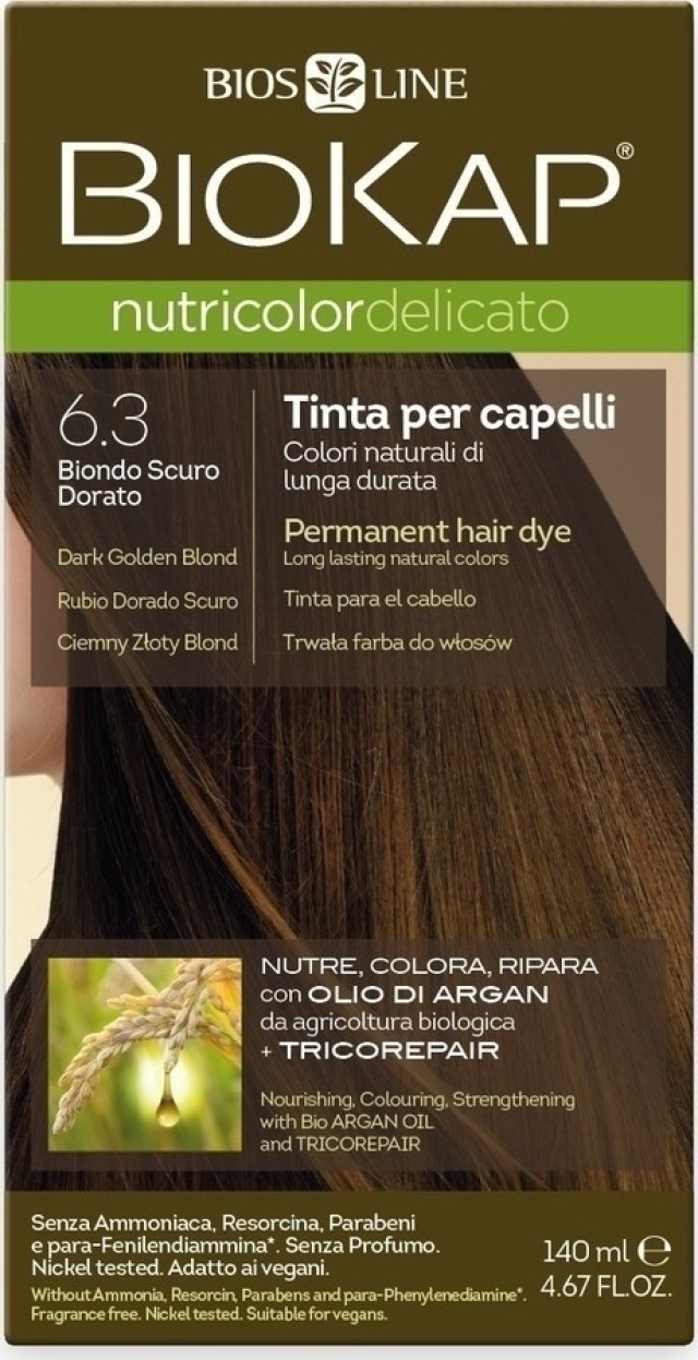 Biokap Nutricolor Delicato No6.3 Dark Golden Blond Βαφή Μαλλιών Ξανθό Σκούρο Χρυσαφί 140ml
