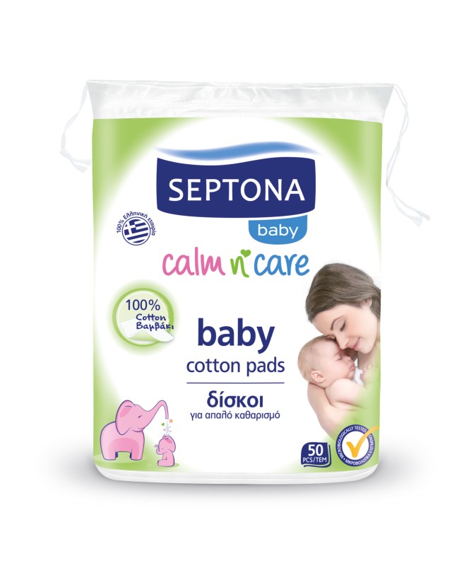 Septona Baby Calm & Care Cotton Pads Βαμβακεροί Δίσκοι για Απαλό Καθαρισμό 50 Τεμάχια σε Σακουλάκι
