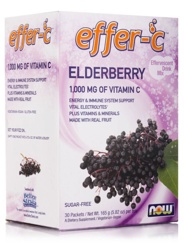 Now Foods Effer-C Elderberry Συμπλήρωμα Διατροφής Βιταμίνης C 30 Φακελάκια ανά Κουτί