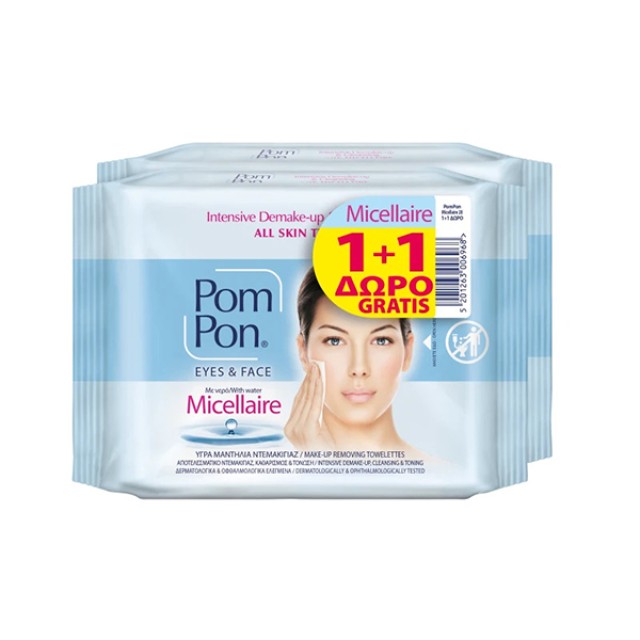 Pom Pon PROMO Eyes & Face Micellaire Υγρά Μαντηλάκια Ντεμακιγιάζ Προσώ …
