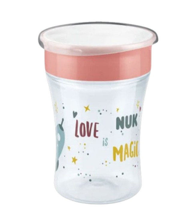 Nuk Family Love Magic Cup Πλαστικό Παιδικό Ποτηράκι για 8m+ με Χείλος & Καπάκι Ροζ 230ml