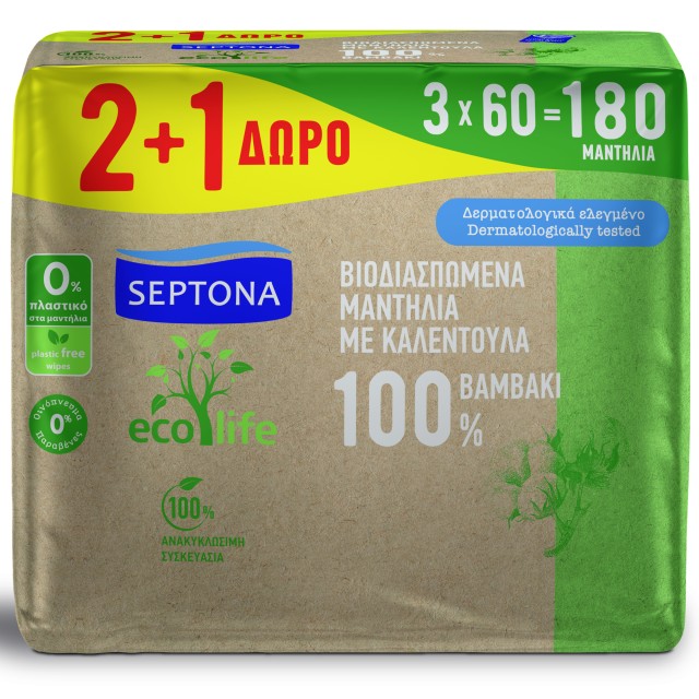 Septona Calm & Care Baby Ecolife Βιοδιασπώμενα Μωρομάντηλα με Καλέντου …