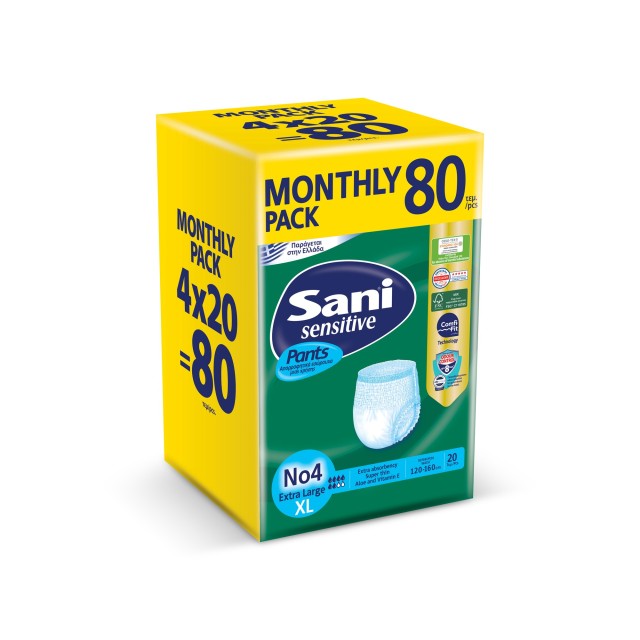 Sani Sensitive Pants Monthly Pack XL No4 Ελαστικό Εσώρουχο Ακράτειας 8 &hellip;