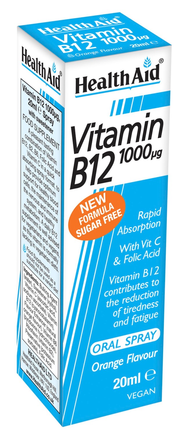 Health Aid Vitamin B12 1000μg Oral Spray Για Εύκολη Λήψη Και Γρήγορη Απορρόφηση Με Γεύση Πορτοκάλι 20ml
