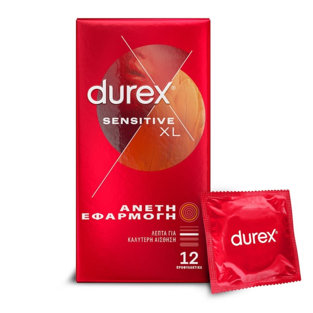 Durex Sensitive XL Λεπτά Προφυλακτικά με Άνετη Εφαρμογή 12 Τεμάχια