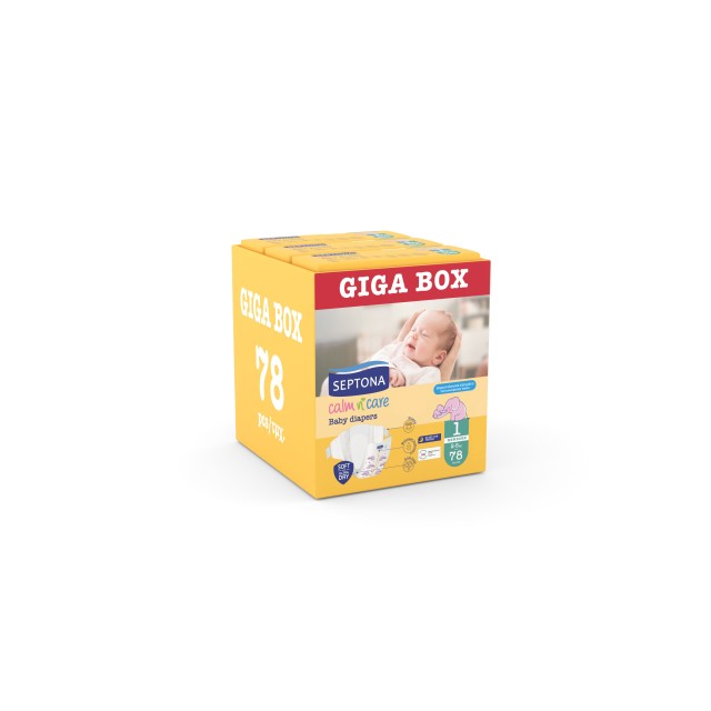 Septona Calm n Care Πάνες Newborn No1 [2-5kg] 78 Πάνες [3x26 Τεμάχια] …