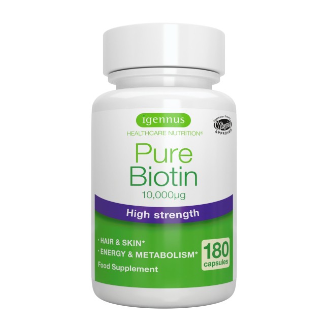 iGennus Pure Biotin 10,000μg Συμπλήρωμα Βιοτίνης για Μαλλιά, Νύχια & Δ …