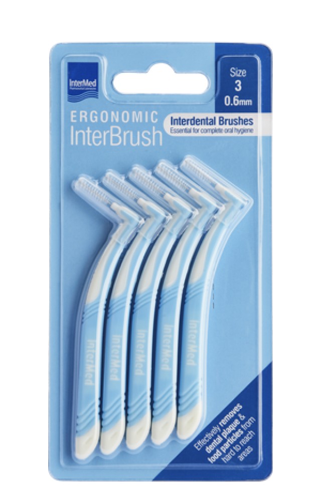 Intermed Ergonomic InterBrush Size:3 Μεσοδόντια Βουρτσάκια με Λαβή 0.6mm Γαλάζιο 5 Τεμάχια