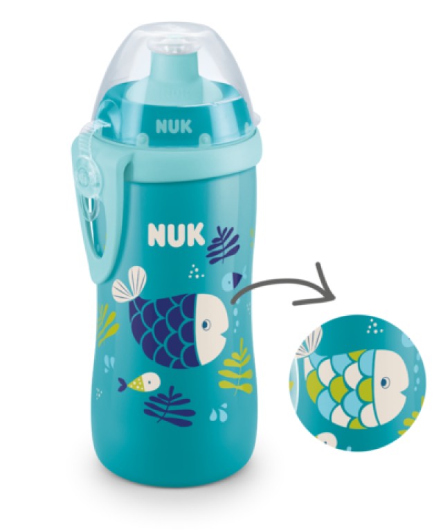 Nuk Junior Cup Παγουράκι που Αλλάζει Χρώμα για 18m+ με Καπάκι Push Pull Σιλικόνης Μπλέ Ψάρι 300ml [10.255.576]