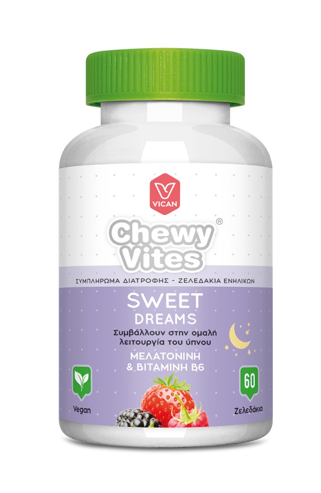 Vican Chewy Vites Sweet Dreams Συμπλήρωμα Διατροφής Ενηλίκων Με Μελατονίνη - Βιταμίνη B6 60 Μασώμενα Ζελεδάκια