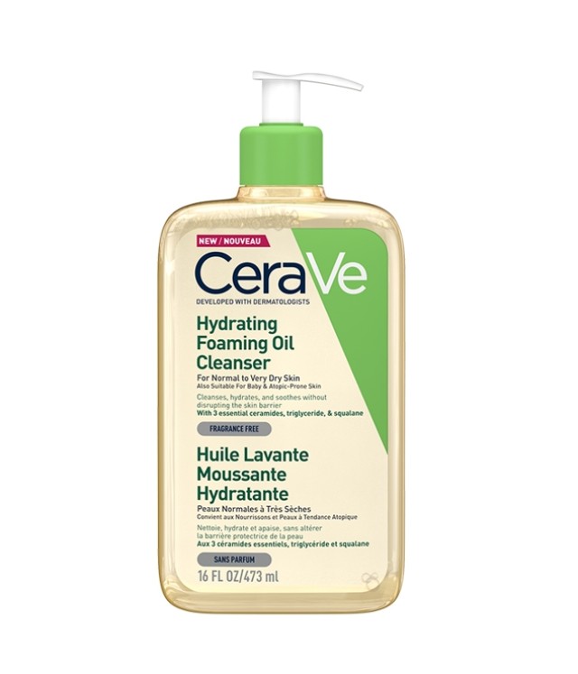 CeraVe Hydrating Foaming Oil Cleanser Απαλό Λάδι Καθαρισμού που Αφρίζει για Πρόσωπο και Σώμα με Έλαιο Σκουαλανίου και Τριγλυκερίδια Χωρίς Άρωμα 473ml
