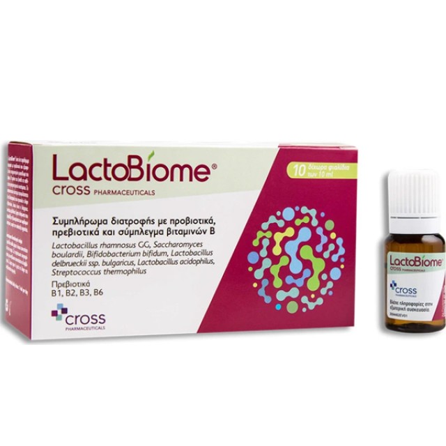 Cross Pharmaceuticals Lactobiome Συμπλήρωμα Διατροφής Προβιοτικών για την Εξισορρόπηση του Εντερικού Μικροβιώματος 10 Φιαλίδια x 10ml