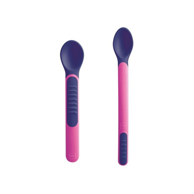 Mam Heat Sensitive Spoons & Cover Θερμοευαίσθητα Κουταλάκια για 6m+ με Θήκη Ροζ - Μωβ 2 Τεμάχια [513G]