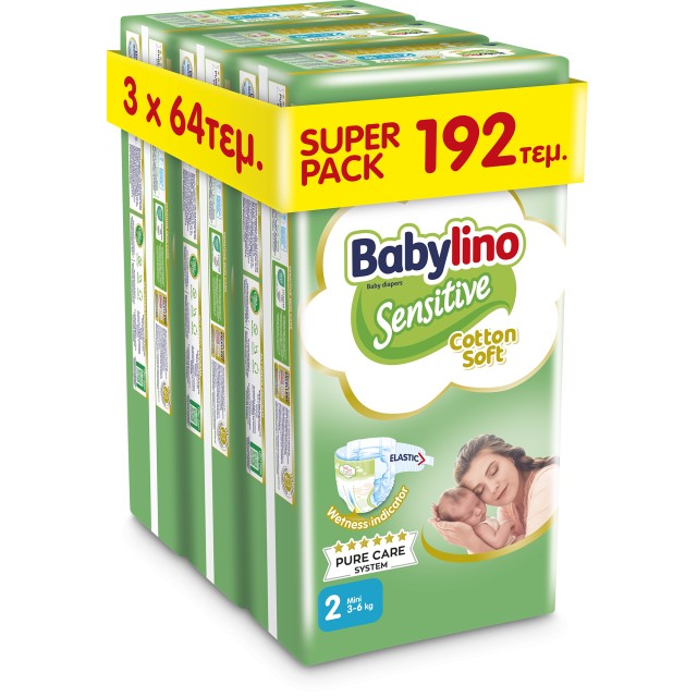 Πάνες Babylino Sensitive Cotton Soft Νο2 [3-6kg] Super Pack 192 Πάνες &hellip;