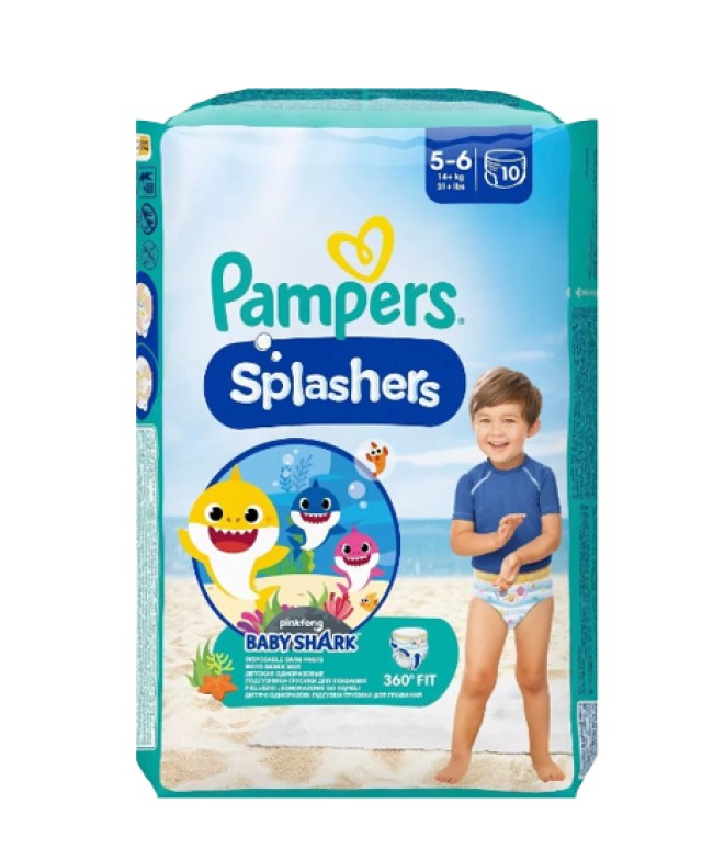 Pampers Splashers Baby Shark Μέγεθος 5-6 [14+kg] 10 Πάνες