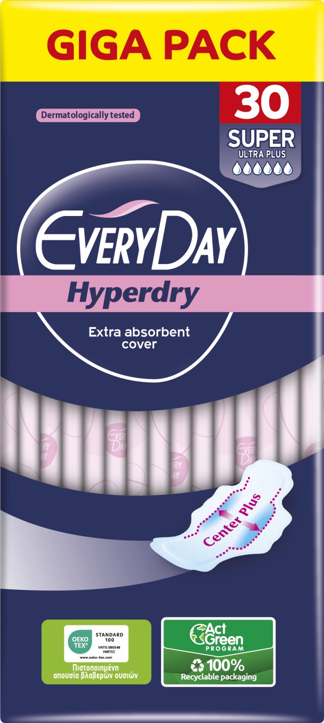 EveryDay Hyperdry Super Ultra Plus Σερβιέτες με Φτερά 6 Σταγόνες Giga …