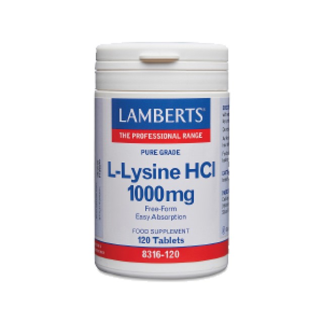 Lamberts L-Lysine HCL 1000mg Συμπλήρωμα Διατροφής με Λυσίνη για την Σύνθεση του Κολλαγόνου 120 Ταμπλέτες