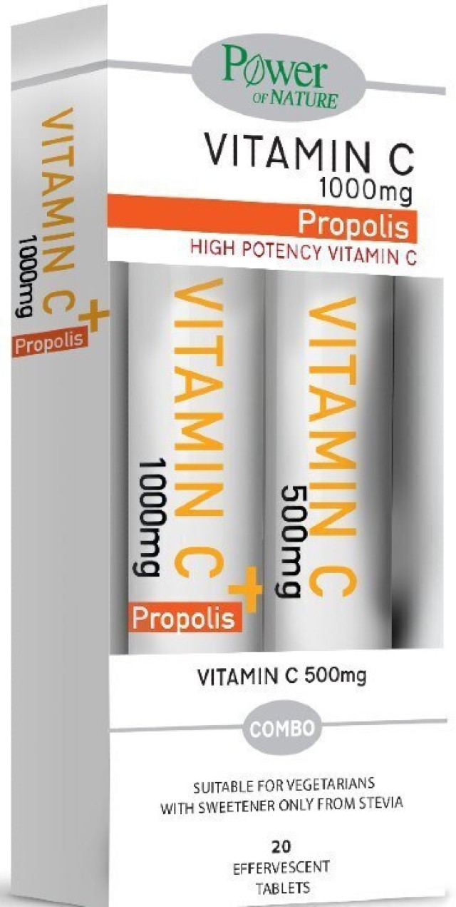 Power of Nature PROMO Vitamin C 1000mg Plus Propolis Συνδυασμός Βιταμίνης C με Πρόπολη - Vitamin 500mg 2x20 Αναβράζοντα Δισκία