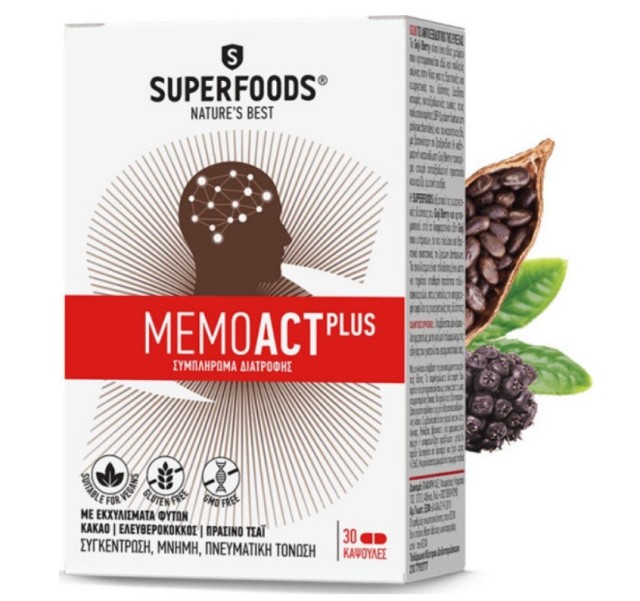 Superfoods Memoact Plus Συμπλήρωμα Διατροφής Για Την Μνήμη 30 Κάψουλες