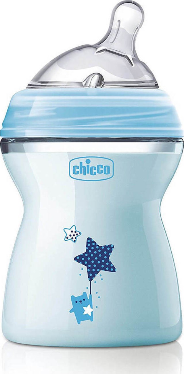 Chicco Natural Feeling Πλαστικό Μπιμπερό με Θηλή Σιλικόνης Μέτριας Ροής για 2m+ Γαλάζιο 250ml [80825-21]