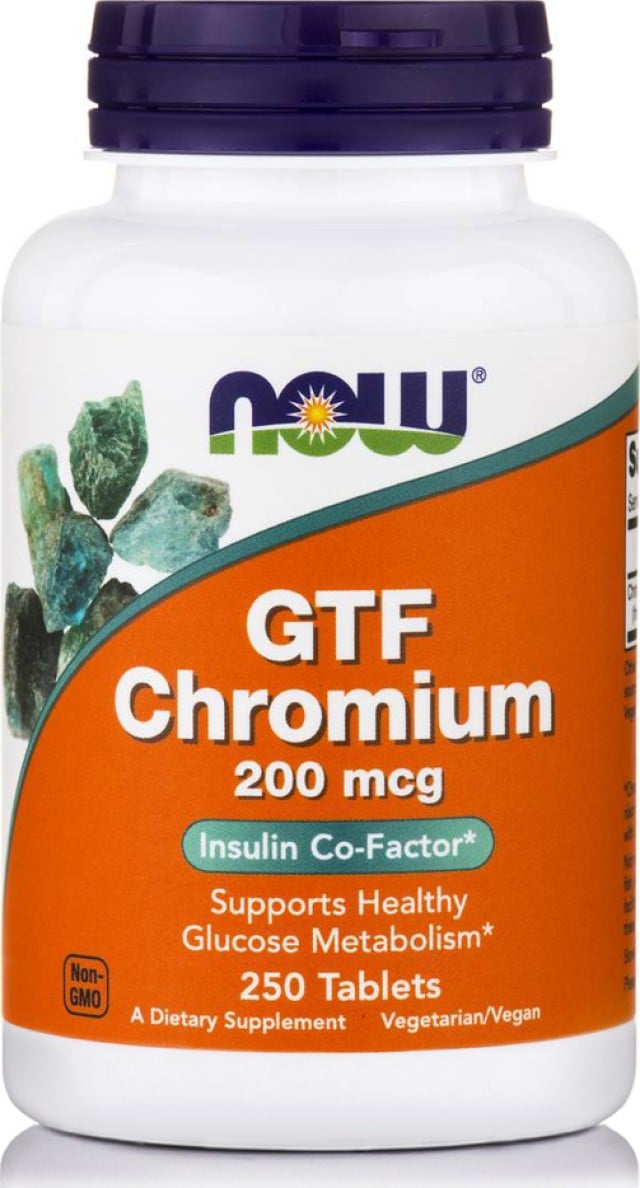Now Foods GTF Chromium 200mcg Συμπλήρωμα Διατροφής που Ρυθμίζει τα Επίπεδα Γλυκόζης στο Αίμα, 250 Ταμπλέτες