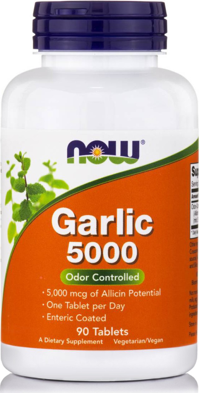 Now Foods Garlic 5000mcg Συμπλήρωμα Διατροφής Άοσμου Σκόρδου 90 Ταμπλέτες