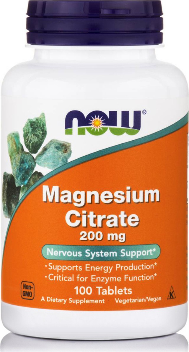 Now Foods Magnesium Citrate 200mg Συμπλήρωμα Διατροφής Μαγνησίου 100 Κάψουλες