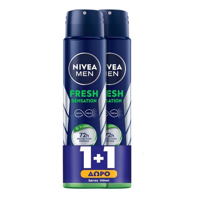 Nivea Men PROMO Fresh Sensation Ανδρικό Αποσμητικό Spray 72 ωρών Προστασίας 2x150ml [1+1 ΔΩΡΟ]