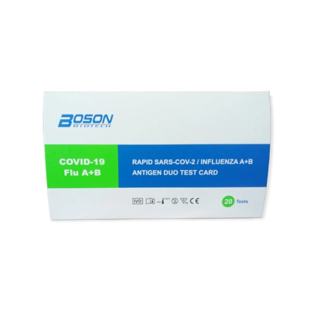 Boson SARS-CoV-2 & Flu A+B Antigen Duo Rapid Test Card Διπλό Τεστ Αντιγόνου με Ρινική Δειγματοληψία 20 Τεμάχια σε Κουτί
