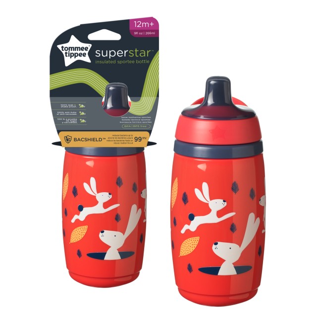 Tommee - Tippee Superstar Sport Bottle Παιδικό Κύπελλο με Σκληρό Στόμιο για 12m+ Κόκκινο 266ml