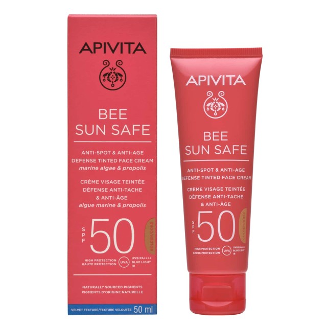 Apivita Bee Sun Safe Anti Spot Anti Age Golden Face Cream SPF50 Αντηλιακή Κρέμα Προσώπου Κατά των Πανάδων και Ρυτίδων με Χρώμα Βελούδινης Υφής 50ml