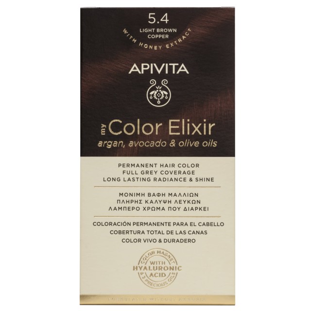 Apivita My Color Elixir No5.4 Καστανό Ανοιχτό - Χάλκινο Κρέμα Βαφή Σε Σωληνάριο 50ml - Ενεργοποιητής Χρώματος 75ml