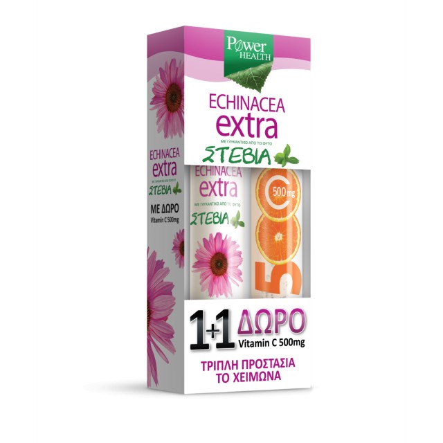 Power Health PROMO (Echinacea) Εχινάκεια Extra με Στέβια 20 Αναβράζοντα Δισκία - ΔΩΡΟ (Vitamin C) Βιταμίνη C 500mg 20 Αναβράζοντα Δισκία