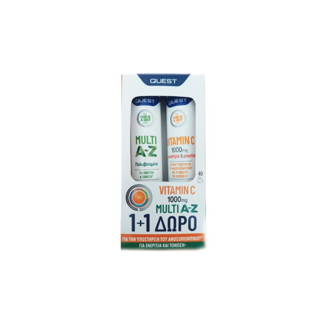 Quest PROMO Multi A-Z Πολυβιταμίνη για Ενέργεια και Τόνωση - Vitamin C 1000mg Rosehips & Ρουτίνη για την Υποστήριξη του Ανοσοποιητικού Συστήματος 2x20 Αναβράζοντα Δισκία