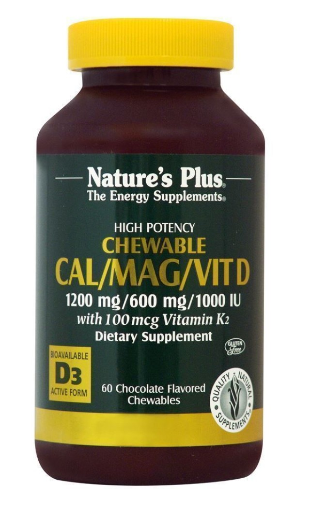Natures Plus CAL/MAG Βιταμίνη D & Βιταμίνη K2 Chocolate, 60 μασώμενες ταμπλέτες [33648]