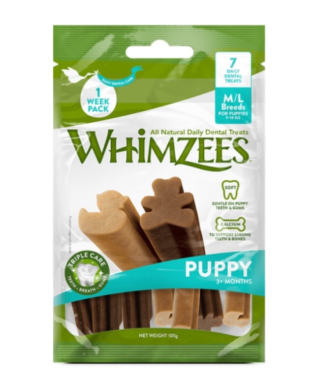 Whimzees Puppy Sticks για 9-18kg Medium/Large για την Υποστήριξη των Δοντιών & των Οστών 7 Τεμάχια