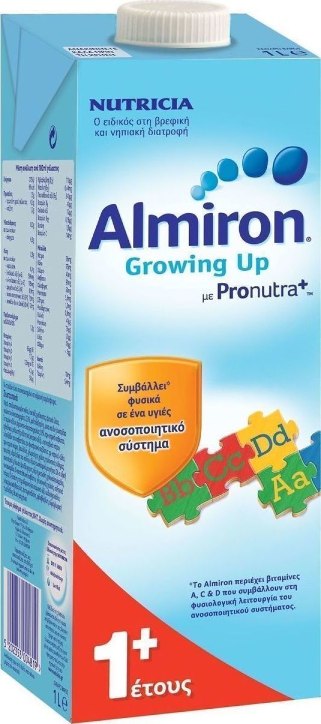 Nutricia Almiron Growing Up 1+, Γάλα σε υγρή μορφή, με Pronutra+ για ένα υγιές ανοσοποιητικό σύστημα, 1 lt