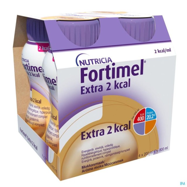 Nutricia Fortimel Extra 2KCAL Υπερθρεπτικό, Υψηλής Πρωτεΐνης, Θρεπτικά Πλήρες με Γεύση Μόκα 4x200ml