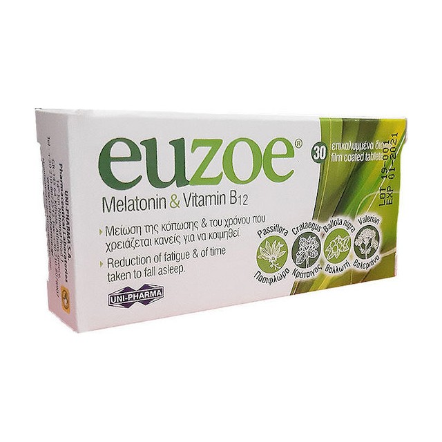 UNI-PHARMA Euzoe Melatonin & Vitamin B12 Συμπλήρωμα Για Την Μείωση … UNI-PHARMA Euzoe Melatonin & Vitamin B12 Συμπλήρωμα Για Την Μείωση …