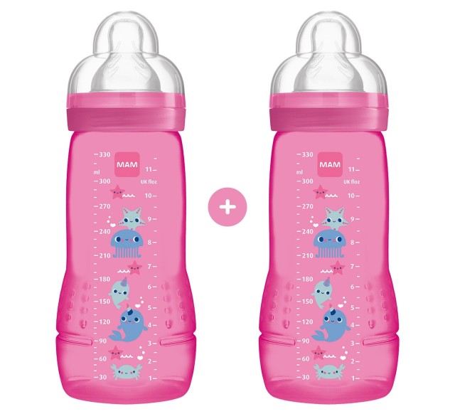 Mam PROMO Easy Active Baby Bottle Σετ Πλαστικά Μπιμπερό για 4m+ Ροζ με Θηλή Σιλικόνης 2x330ml [365SG]