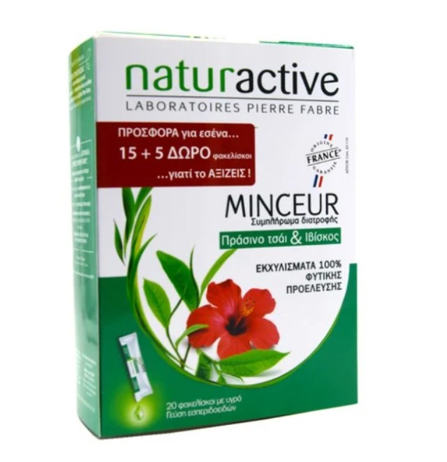 Naturactive Minceur Συμπλήρωμα Διατροφής Αδυνατίσματος Πράσινο Τσάι - Ιβίσκος 15 Φακελίσκοι + 5 ΔΩΡΟ