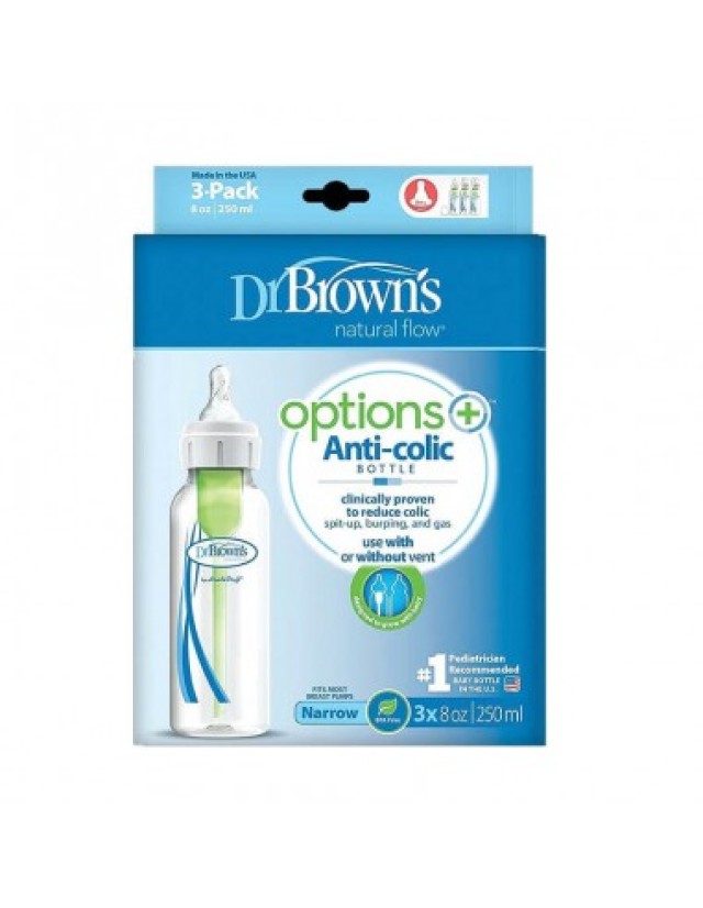 Dr Browns Options+ Anti Colic Πλαστικό Μπιμπερό με Στενό Λαιμό & Θηλή …