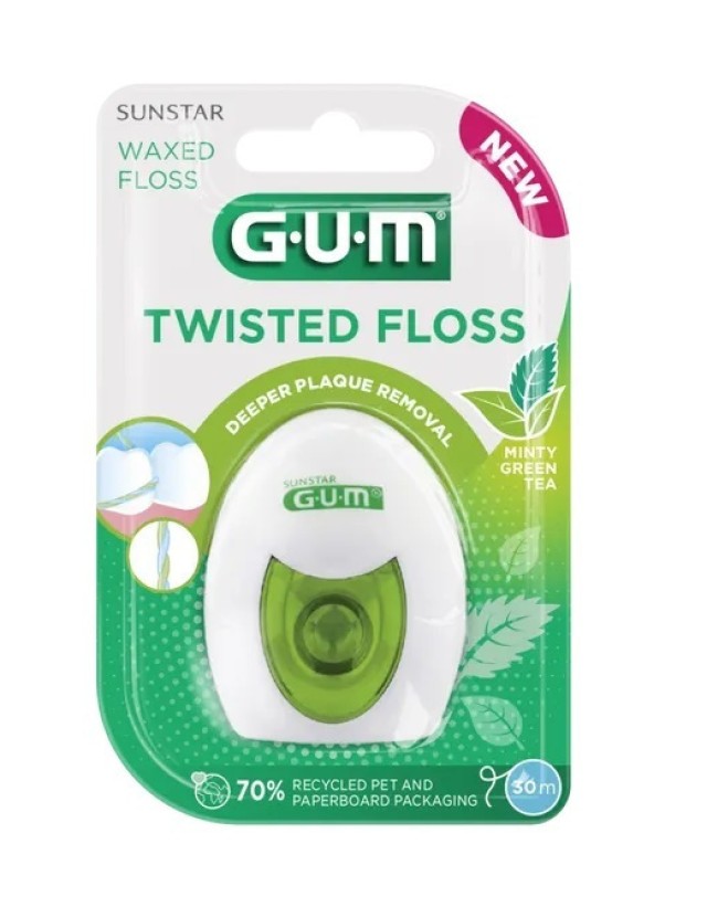Gum Twisted Floss 30m Κερωμένο Οδοντικό Νήμα με Γεύση Πράσινο Τσάι & Μέντα 1 Τεμάχιο
