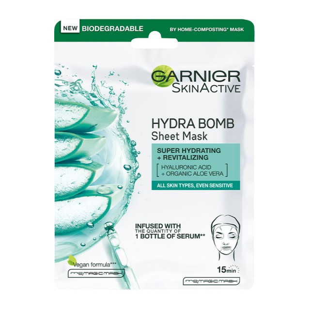 Garnier Hyaluronic Aloe Serum Sheet Mask Υφασμάτινη Μάσκα Ενυδάτωσης & Αναζωογόνησης Προσώπου 28gr