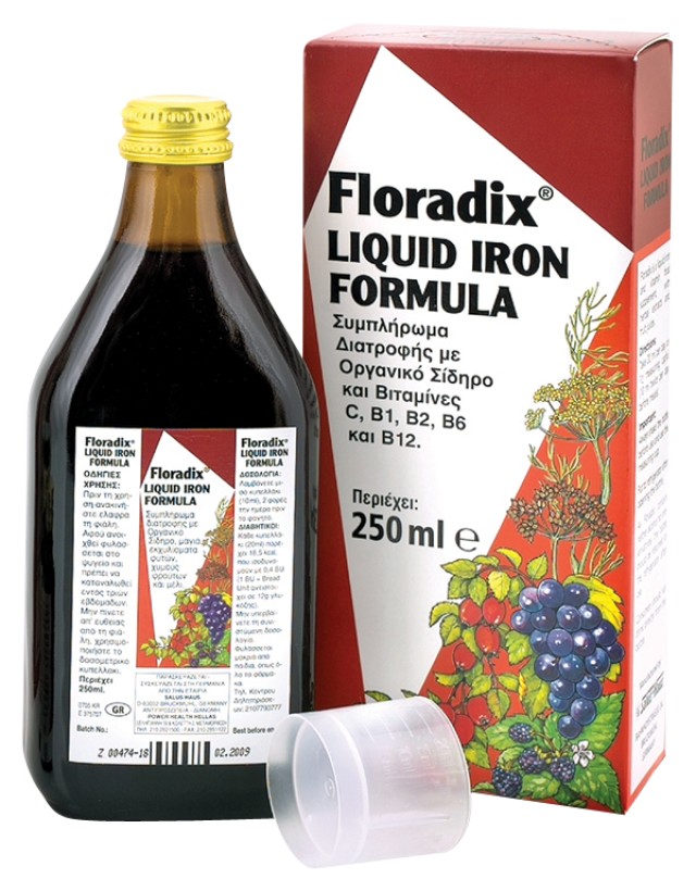 Power Health Floradix Liquid Iron Formula Τονωτικό Συμπλήρωμα Διατροφής για Γυναίκες με Οργανικό Σίδηρο, Βιταμίνες C & B Complex 250ml