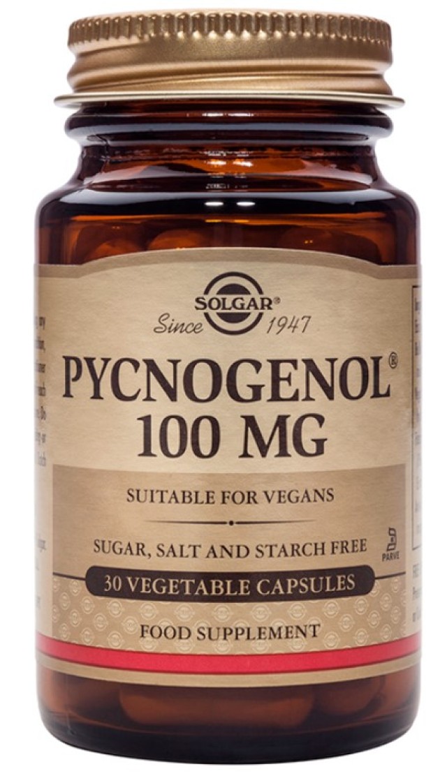 Solgar Pycnogenol 100mg Συμπλήρωμα Διατροφής Πυκνογενόλης 30 Φυτικές Κ …