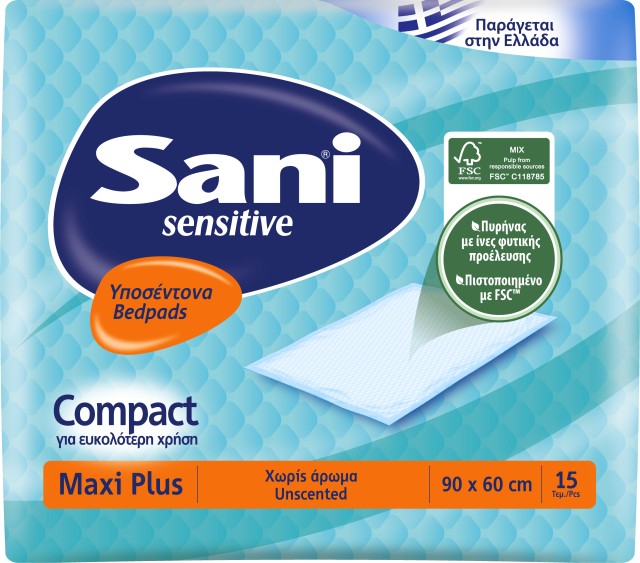 Sani Sensitive Maxi Plus Υποσέντονα Ακράτειας Χωρίς Άρωμα 90x60cm 15 Τεμάχια