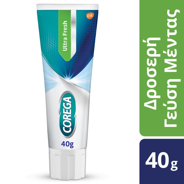 Corega Ultra Fresh, Στερεωτική Κρέμα για Τεχνητή Οδοντοστοιχία, με Γεύση Μέντα 40gr