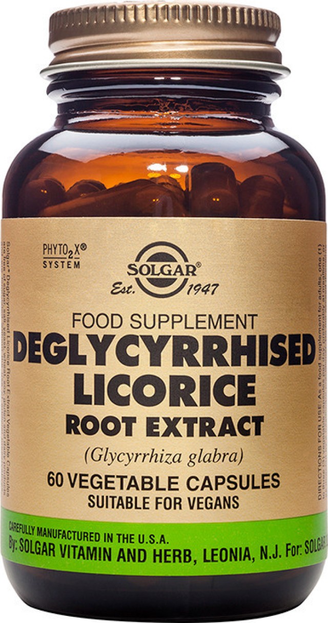 Solgar Deglycyrrhised Licorice Root Extract με Εκχύλισμα Γλυκόριζας για το Πεπτικό Σύστημα 60 Φυτικές Κάψουλες
